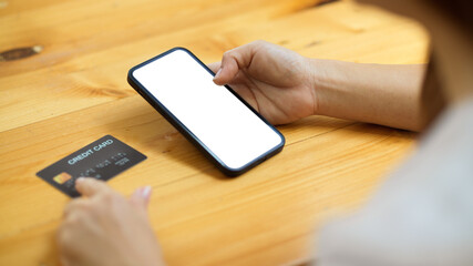 Female installed mobile internet banking app or connected banking account