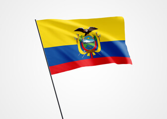 Ecuador flag flying high in the white isolated background. May 24 Ecuador independence day World...