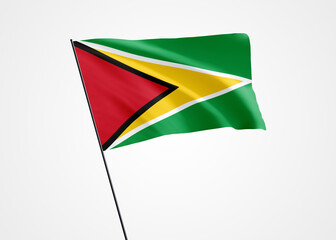 Guyana flag flying high in the white isolated background. May 26 Guyana independence day World national flag collection world national flag collection