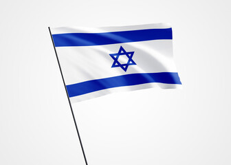 Israel flag flying high in the white isolated background. May 14 Israel independence day World national flag collection world national flag collection
