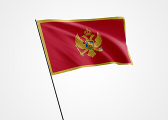 Montenegro flag flying high in the white isolated background. May 21 Montenegro independence day World national flag collection world national flag collection