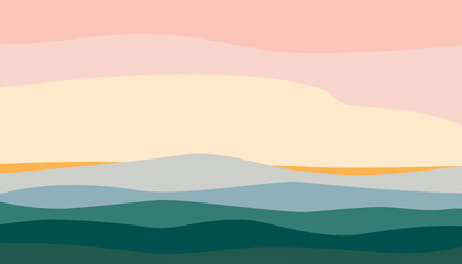 Abstract landscape poster. Beautiful forest hills and sky. Landscape background in banner style. Geometric template with wavy shape. Minimalist art print, nature wall decor. Trendy vector illustration