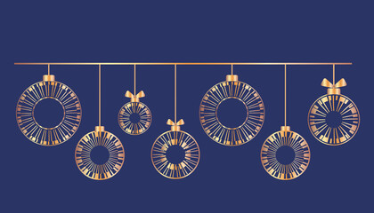 Golden Christmas balls garland vector illustration. For Christmas or Happy New Year card, wallpaper, invitation