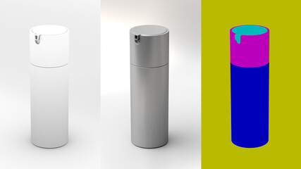 A metal cosmetic pump container.