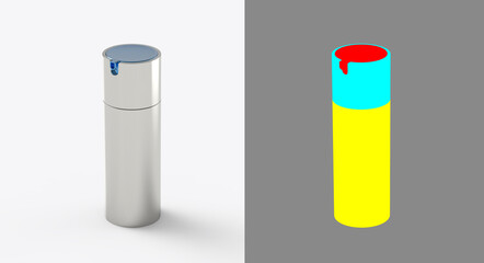 A metal cosmetic pump container.