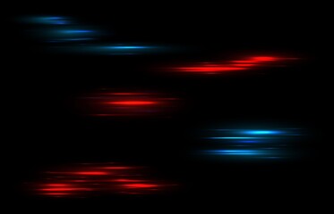 Stripes light. Blue and red shiny neon lines, data connection futuristic abstract flash. Car fast motion trail effect, laser stream, night power tails vector isolated realistic set