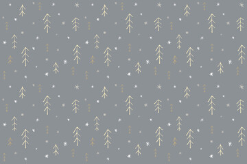 Seamless pattern with christmas trees in scandinavian style on snowy background. Simple minimalistic background for web, pint, wallpaper, wrapping paper, textile, scrapbooking.