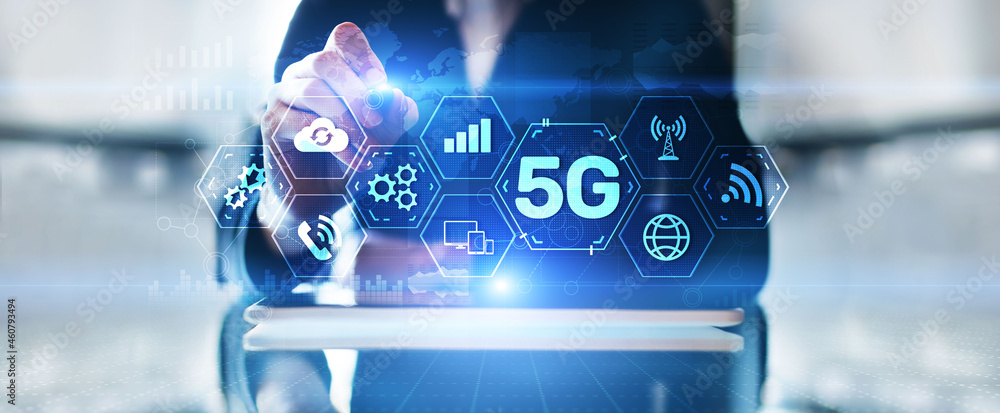 Poster 5g new generation high speed wireless mobile internet connection concept.