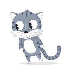 Funny kitten vector. Cute cartoon grey cat.