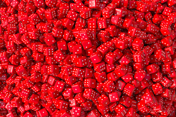Red dices pattern. Red dice background. Gambling wallpaper. Board game dice 3D render. Casino background