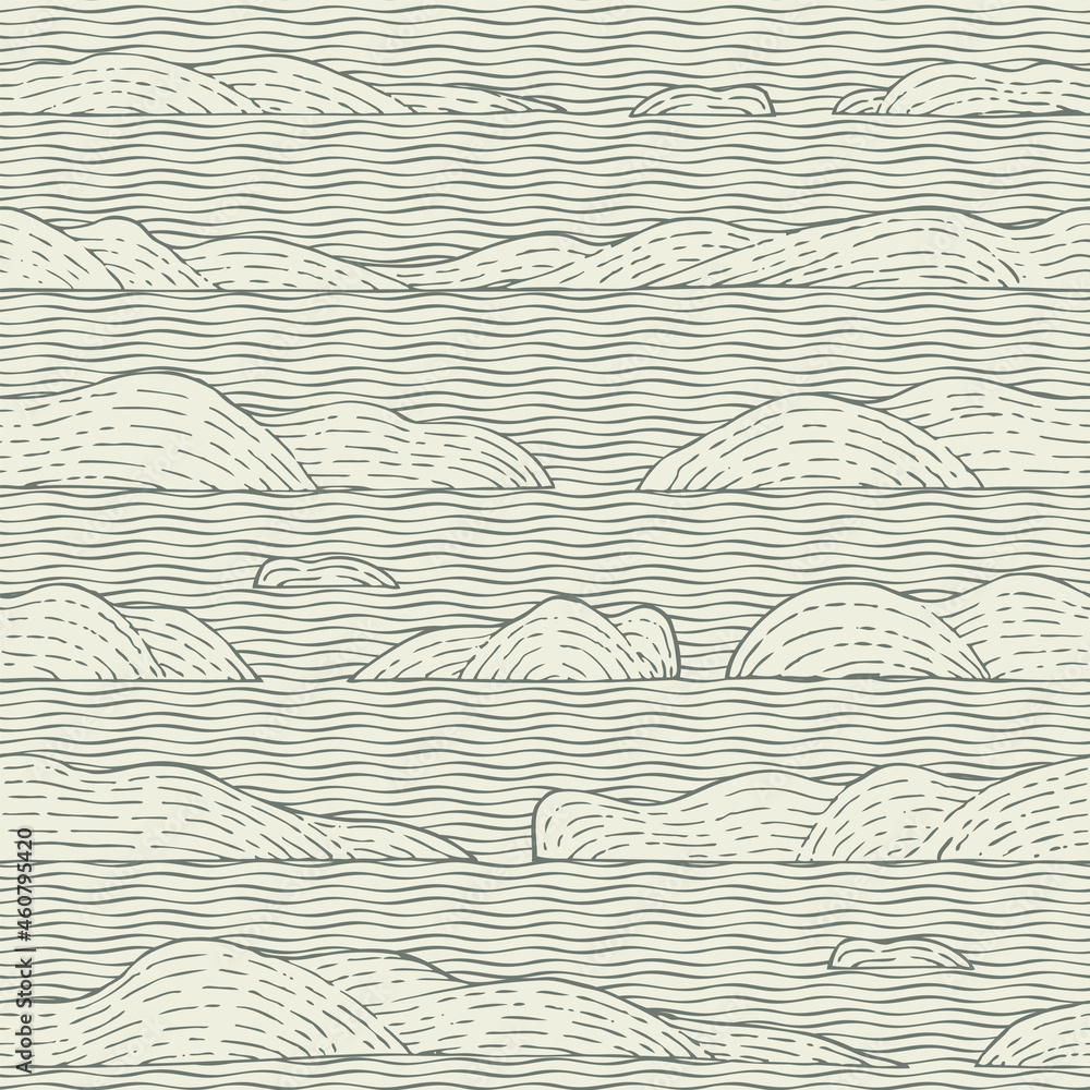 Aufkleber decorative seamless pattern with hand-drawn lines in the form islands on the water. abstract vector 