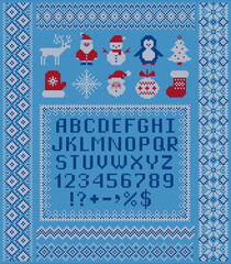 Knitted sweater borders, elements and letters for Christmas design. Scandinavian ornaments. - 460795401