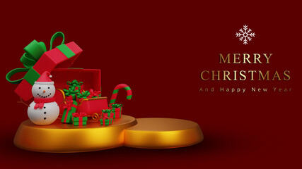 3d illustration merry christmas concept blank product podium display scene