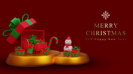 3d illustration merry christmas concept blank product podium display scene