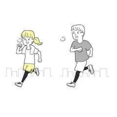 走っている男女のセット