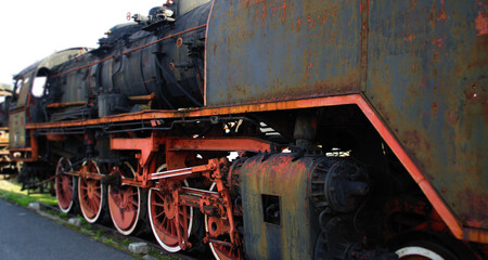 Old steam locomotive - rusty retro machine