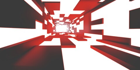 Futuristic tunnel corridor with neon lights technology wallpaper background light corridor 3d illustration © nana