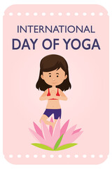 International day of Yoga banner with woman doing yoga exercise