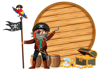 A pirate man with an empty banner isolated on white background