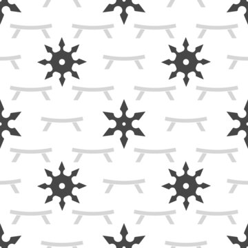Seamless background with suriken and kunaj. Vector pattern with ninja weapons