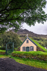 Fototapeta na wymiar Scenic turf church of Hofskirka near Hof, Iceland
