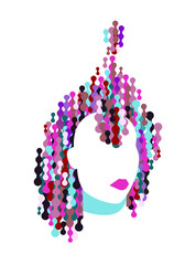 Vector illustration of an abstract portrait of a woman in a half turn. Colored hair on a white background. Poster, postcard, banner. For wall decoration, for printing on textiles. 