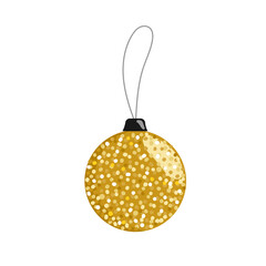 Illustration of Christmas tree glitter gold ball with ribbon