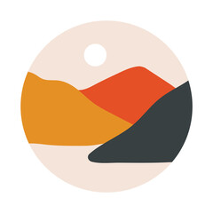 Abstract mountain highlight cover. Minimalist landscape round social media icon, contemporary art. Vector illustration