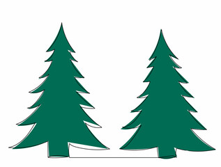 green christmas tree line drawing vector