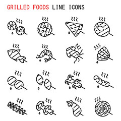 Grilled foods line icons