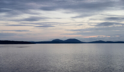 Gulf Islands on the West Coast of Pacific Ocean. Canadian Nature Landscape Background. Summer Sunrise. Near Vancouver Island, British Columbia, Canada.