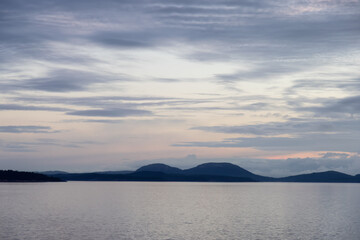 Gulf Islands on the West Coast of Pacific Ocean. Canadian Nature Landscape Background. Summer Sunrise. Near Vancouver Island, British Columbia, Canada.
