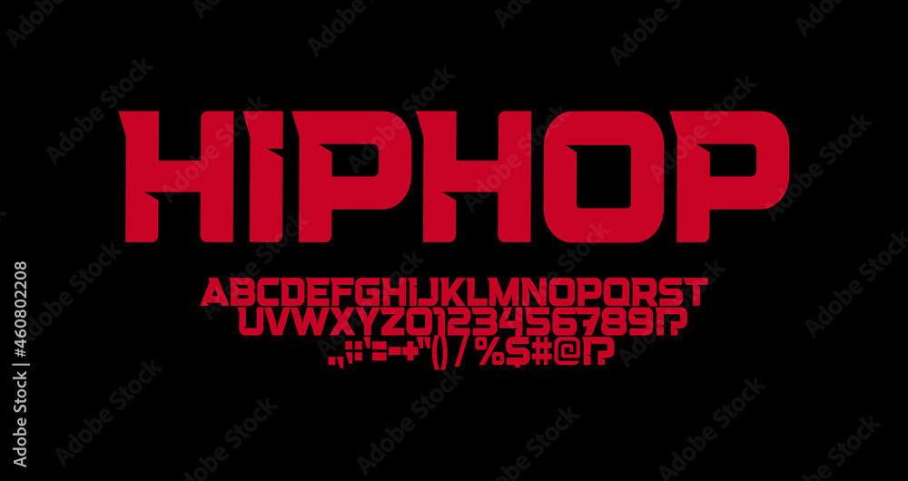 Poster Hip hop font, sharp angles letters, strong suburban logo and tshirts typography. Minimalistic futuristic typographic design. Red modern alphabet geometric vector typeset
