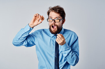 business man in shirt with tie work cryptocurrency bitcoin entrepreneur