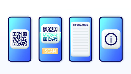 Smartphone scanning qr code. Download page of the mobile app. Web banner. Concept web design, website page development. Qr code verification landing page.