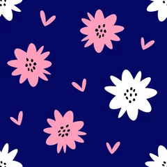  Eenvoudig naadloos patroon met bloemen en harten. Schattig vectorillustratie. © Anne Punch