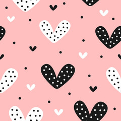 Cute seamless pattern with hearts and dots. Endless girly print. Vector illustration. - 460803022
