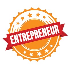 ENTREPRENEUR text on red orange ribbon stamp.