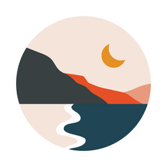 Abstract mountain landscape. Social media minimalist highlight cover, boho contemporary nature art. Vector illustration