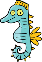 turquoise seahorse with yellow feathers children's drawing