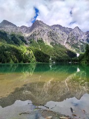 Naklejka na ściany i meble Lake and mountains. Anterselva, val Pusteria, Alto Adige, Italy