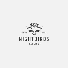 Night bird line logo premium, with flat style logo template.