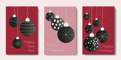 New Year and Christmas baubles greeting card collection. Minimali modern xmas design. Vector illustration - obrazy, fototapety, plakaty