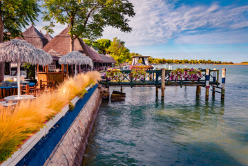 Sunny morning view of Bibione Pineda village, Metropolitan City of Venice, Italy, Europe. Splendid summer scene of Laguna. Traveling concept background.. © Andrew Mayovskyy