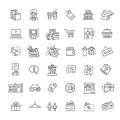 Market Shopping mall - minimal thin line web icon set. Outline icons collection. Simple vector illustration.