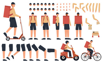 Delivery man constructor set. Courier in uniform with a transportation