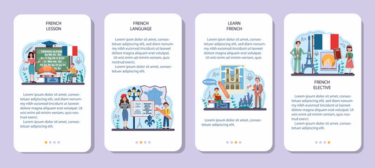 French language concept set. Language school french course. Study foreign