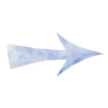 recommend clip art: Watercolor illustration hand painted blue arrow showing the way, direction on the road isolated on white background. Sign clip art element for design postcards, packaging paper, fabric textile