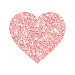 Rose shiny glitter heart isolated on white background. Vector