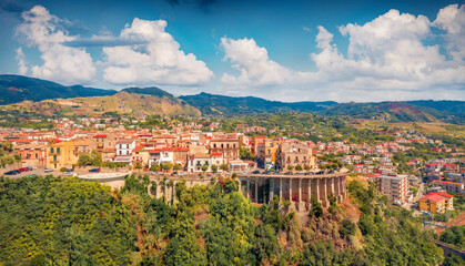 View from flying drone of San Lucido - town and comune in the province of Cosenza in the Calabria...